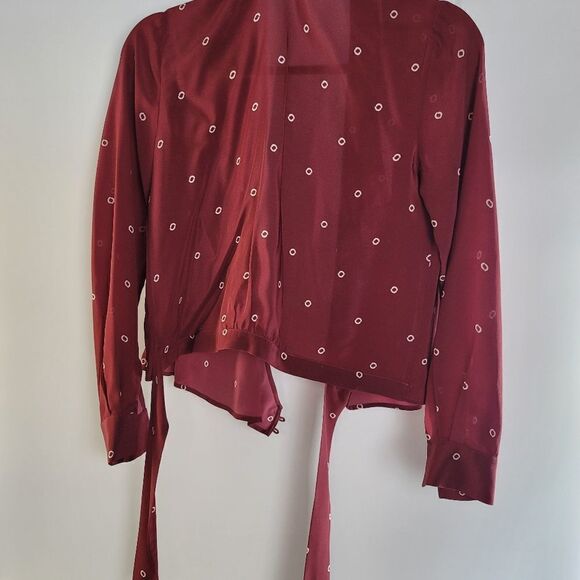 J crew red 100% silk wrap blouse - Picture 3 of 6